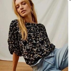 Free People Black and White Floral Bodysuit